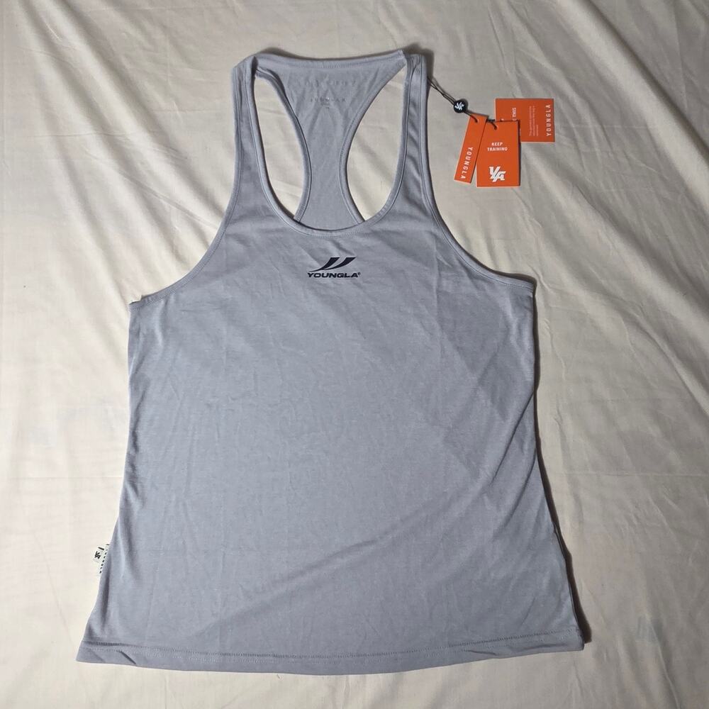 YoungLA Mens [SIZE] NWT Gray Racerback Tank Top Logo Gym Workout